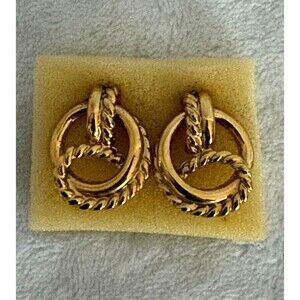 Vintage Gold-Tone Double Hoop Door Knocker Earrings